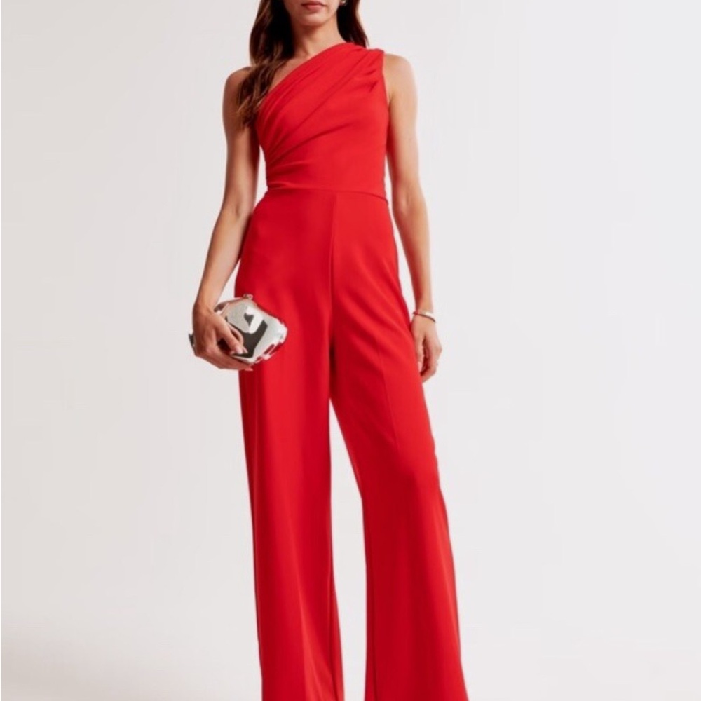 Abercrombie & Fitch Vibrant Red One-Shoulder Jumpsuit